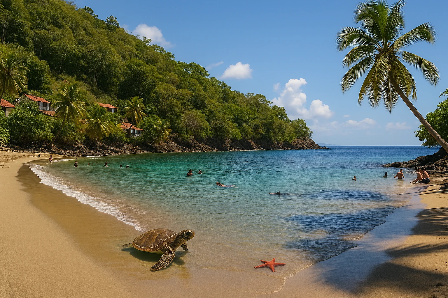 Plage et eaux turquoise aux Trois-Îlets