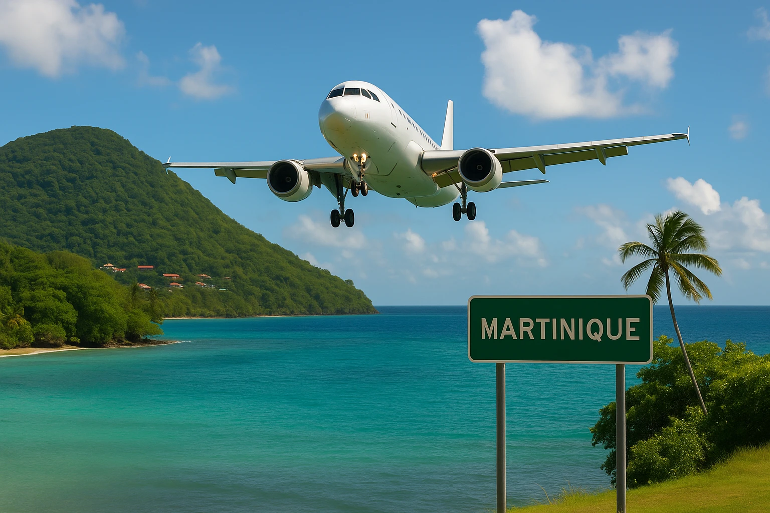 Avion au décollage au-dessus de la Martinique