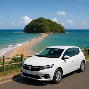 Tombolo de Sainte-Marie : passage de sable entre îlet et côte